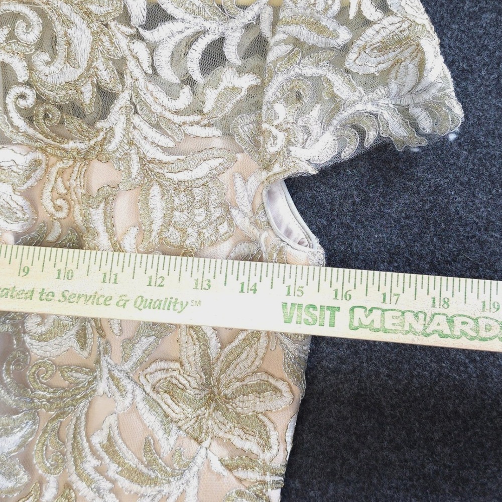 Tadashi Shoji Glam Lace Embroidered Cocktail Dress 6 Champagne Gold Silver Luxe - Picture 4 of 11